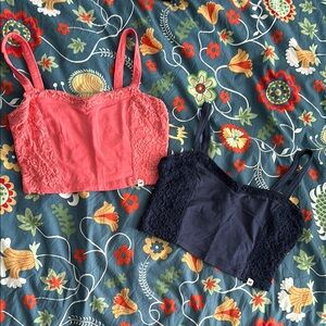 Lace Trim Coral and Navy Bralette Set